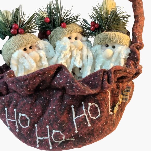 Santa Basket Plush Santas HO HO Greenery - Picture 3 of 12
